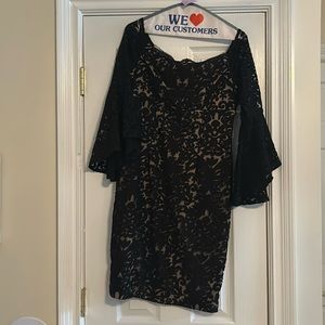 XSCAPE lace bell sleeve dress